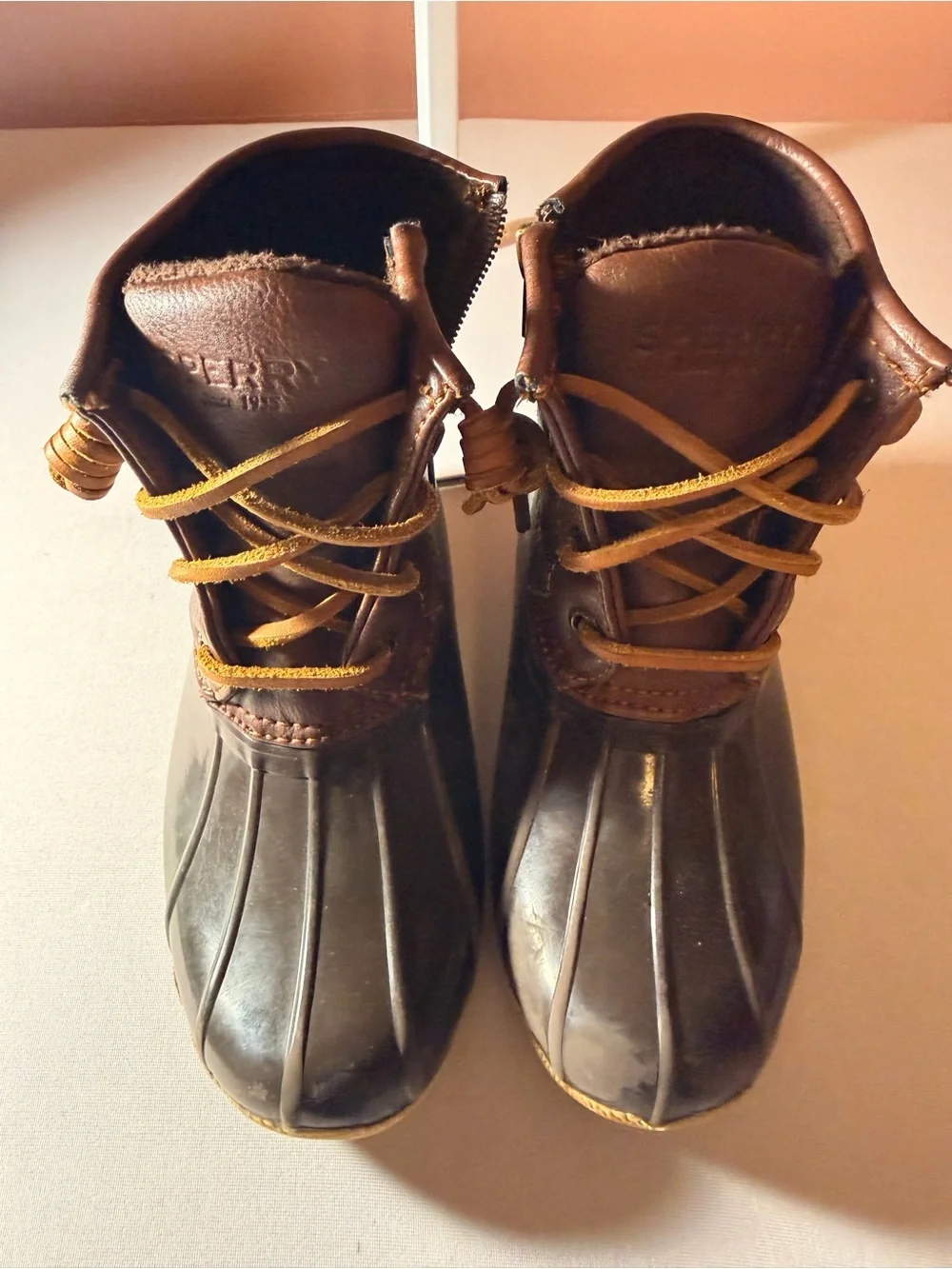 Sperry Top-Sider Girls Brown Leather Duck Boots Waterproof Lace-Up Boots